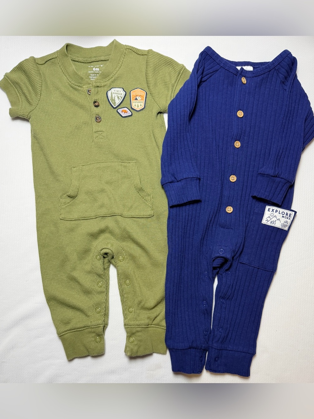 Carter's Waffle Knit Patch Romper & Okie Dokie Ribbed One-Piece Set Bundle